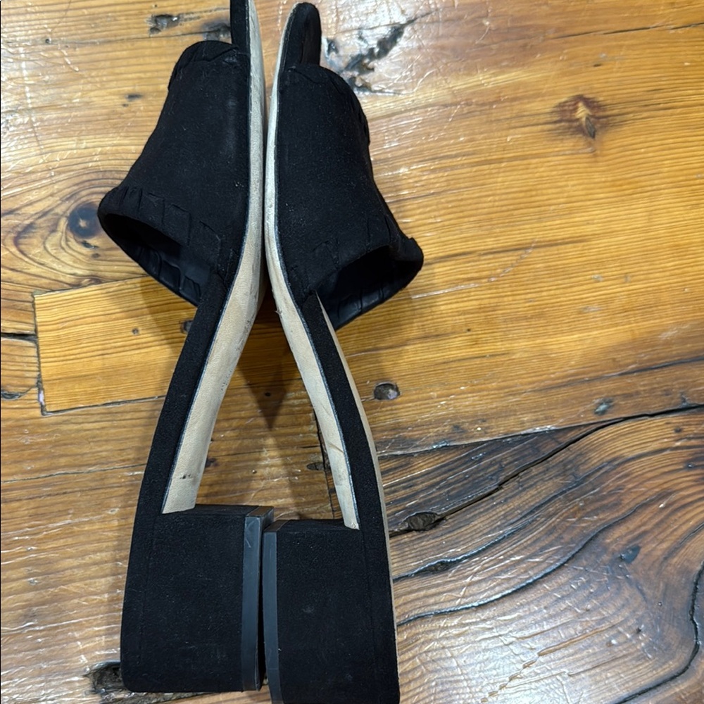 Via Spiga Black Mules Sleek Suede Comfort Slide On Block Heels Shies Size 9 39 - Picture 10 of 10